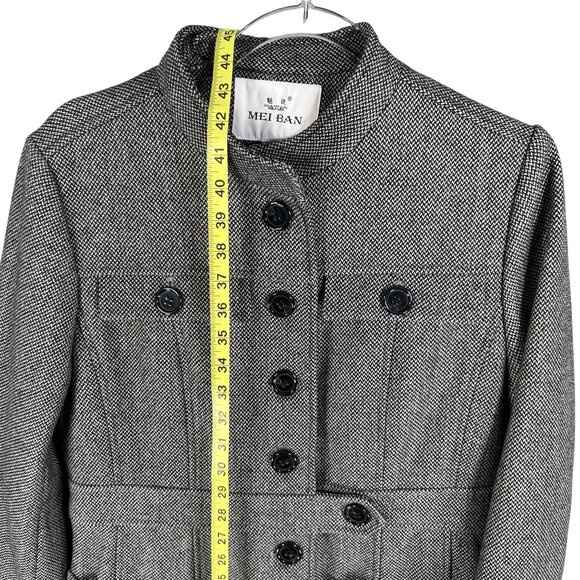 High Style Womens M Wool Gray Military Inspired Herringbone Tweed Coat Old Money - Picture 11 of 16